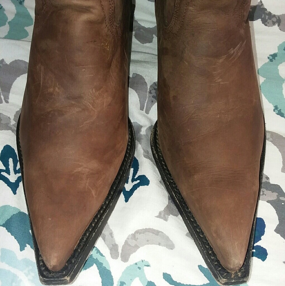 Cowgirl leather brown boots sz.7 fits like 6.5 - Picture 3 of 8